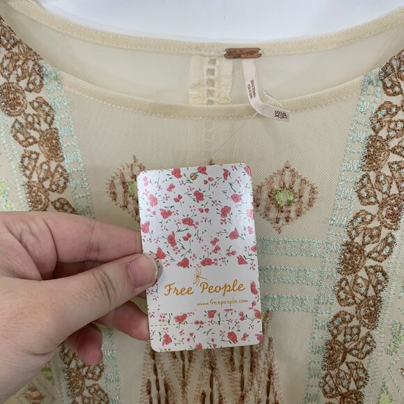 New Free People La Cienega Embroidered Long Sleeve Sheer Blouse XS Loose Threads - Picture 5 of 9